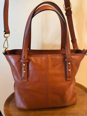 Vera Bradley Classic Brown Leather Tote Bag with Adjustable Strap